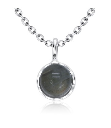 Grey Quartz Natural Round Stone Silver Necklace SPE-5140